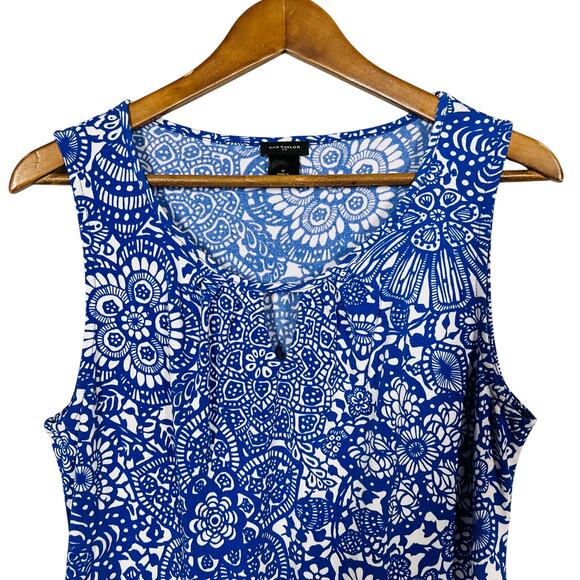 Ann Taylor Sleeveless Top Tank Blue White Keyhole Casual - M - Picture 1 of 4